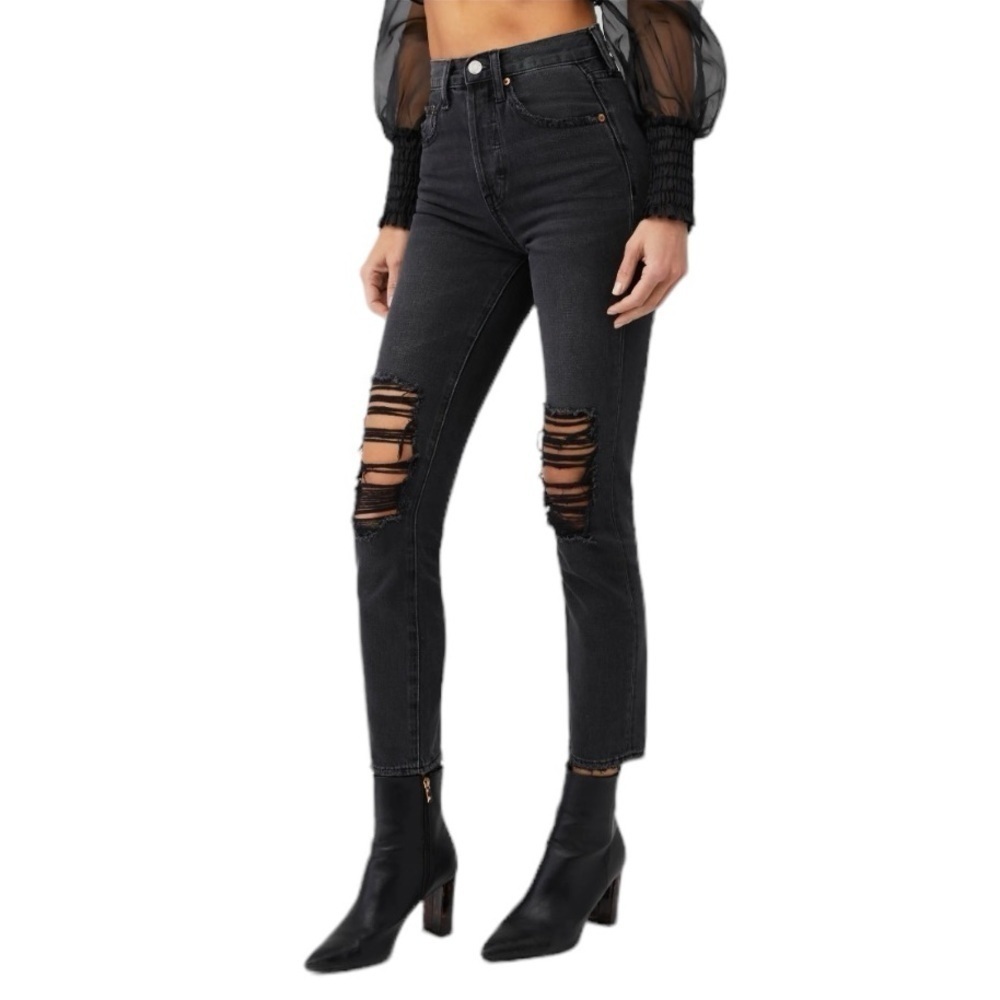 Pistola Keaton High Rise Slim Straight Distressed Jean. Black Size 26 #1265 NWT
